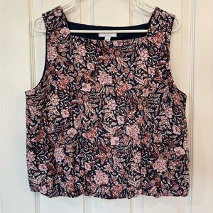 Floral Sleeveless Top - Pink and Navy